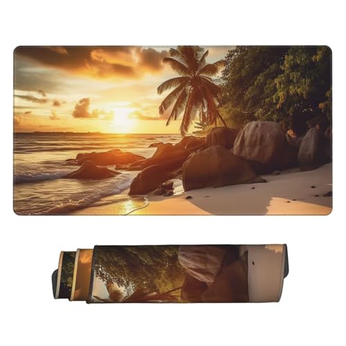 Grand tapis de souris gamer étendu 40x90 protecteur de bureau à motif coucher du soleil tropical