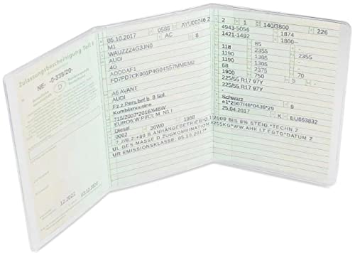 Frentree® Fahrzeugschein Hülle für KFZ Schein, Made in Germany, 3-teilige transparente Schutzhülle, kristallklar und passgenau, dokumentenechte Ausweishülle