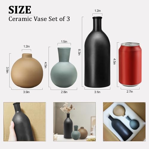 Pottery Vases Set of three Rustic Farmhouse Decor Show Bouquets,Pampas Grass & Contemporary/Dried Flowers in Any Area Multicolor Ceramic vases for Residing Room,Kitchen, Bed room,Rest room, entryway mantel - Image 4