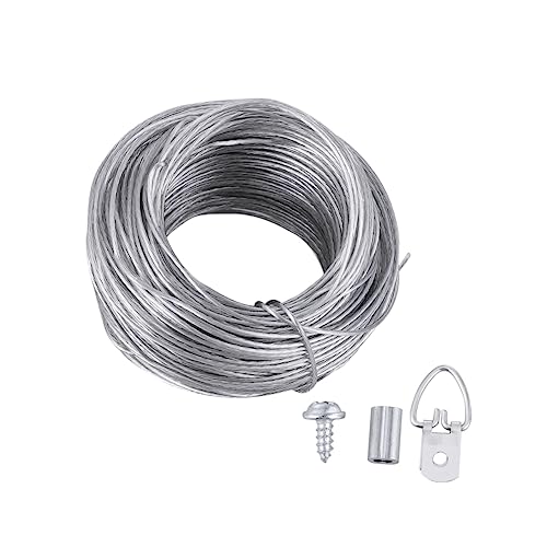 Vaguelly 30.5m Wire Rope Hook Set for Picture Hanging Photo Frame Hanging Hooks Kit Heavy Duty Picture Hangers and Fixings