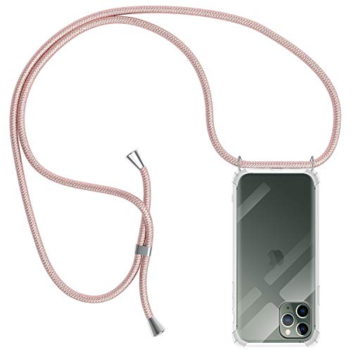 MICASE Funda con Cuerda para iPhone 11 Pro, Carcasa Transparente TPU Suave Silicona Case con Correa Colgante Ajustable Collar Correa de Cuello Cadena Cordón para iPhone 11 Pro 5.8'' - Oro Rosa