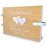 Holznager Großes Hochzeitsgästebuch aus Holz mit personalisierter Gravur & Lederverschluss - Edles DIN A4 Hochzei ...