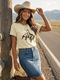 YHHR Womens Cow Skull Shirt Cowgirl Country Concert Tshirt Vintage Western Rodeo Graphic Tee Short Sleeve Casual Summer Top