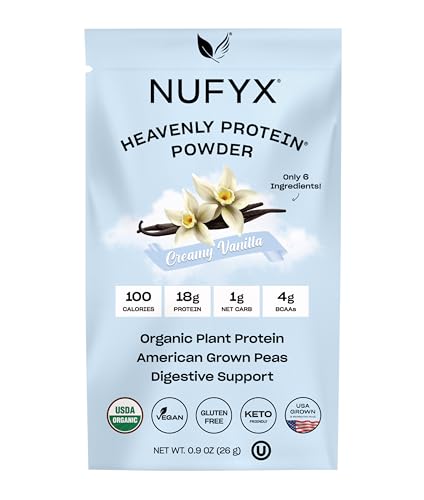 NUFYX® • Heavenly Protein® Powder • World’s Finest 100% Organic American Grown Peas • Vegan • Gluten Free • Low Carb (Creamy Vanilla, Packet)