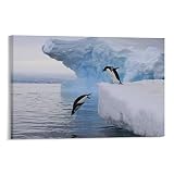 Antarctica Penguin Poster Panoramic Wall Art Animal Poster Penguin Picture Canvas Wall Art Prints fo