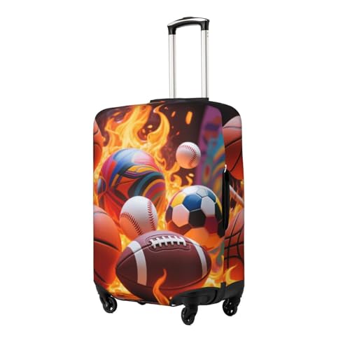 Zipper Closure Luggage Suitcase Protector Fits 18-32 inch Luggages, 3D Printed Fire Ball Soccer Basketball Baseball Football Sport Waterproof Elasticity Travel Luggage Suitcase Cover Baggage Protector2