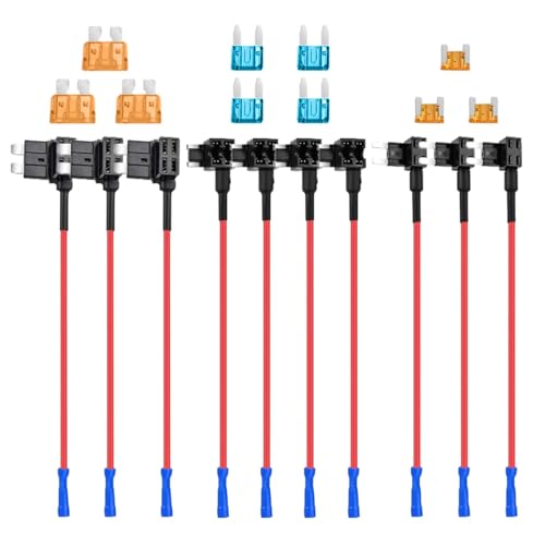 ZIMISI 10PCS Fuse Tap Kit, 12V Car Add-a-Circuit Fuse Adapters, 3 Types Car ATR Blade Adapter Include Mini Micro2 Standard, Adapter Connector for Vehicles Trucks Boats (Multicolor)