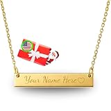 Wish Carat 24K Gold Plated Sterling Silver Personalized Engraved Bar Necklace, Custom Pendant with Name, Coordinates or Date, Dainty Minimalist Necklace Gift for Women
