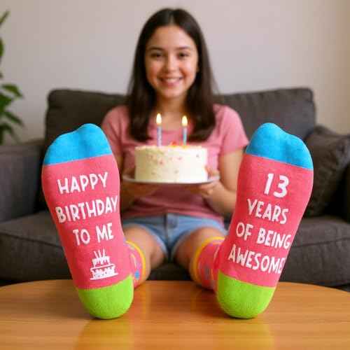Zmart Birthday Gifts for Teen Girls - Pink Birthday Socks for 13-19 Year Old Girls