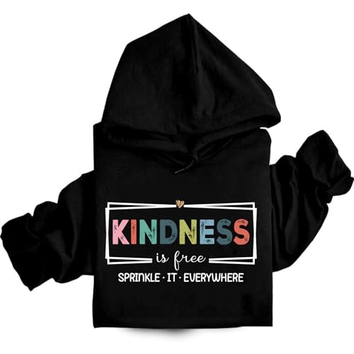 Image of Kindness Is Free Sprinkle It Everywhere Sweatshirt Be Kind Teacher Shirt Women Kindness Hoodie Crewneck Pullover Tops (US, Alpha, 3X-Large, Regular, Regular, Black)