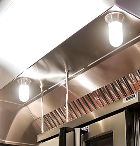 Image of OCS Parts Commercial Kitchen Canopy Hood and Walk-in Refrigeration Lighting | Light Fixture, Globe, LED Light Bulb, and Wire Guard (Light Fixture)