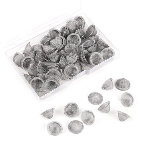 100 Pieces Stainless Steel Mesh Clean Screens 1/2 Inch Pipe Screens with Tapered Design with a Storage Box