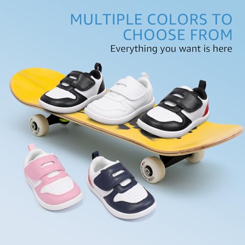 STQ KIDS Wide Toe Box Barefoot Shoes Zero Drop Toddler Boy Shoes Lightweight Girls Sneakers Non-Slip Preschool Kids First Walking Running Tennis Shoe Daycare All White Toddler Size 7