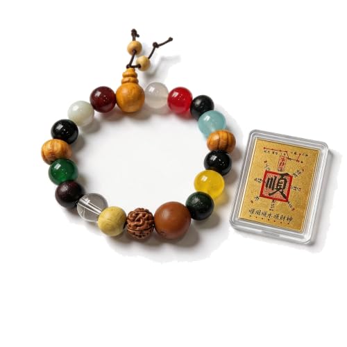 KCAIHOZ FengShui Bracelet, Natural 18 Seeds Mala Bracelet with Lucky (Shun) Card, Wealth and Health Attraction, Energy Protection Charm Gifts for Men Women