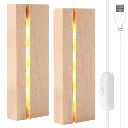 KOIROI Base de Visualización LED para Cristal Acrílico - 2 Unidades, Soporte Rectangular de Madera, Lámpara de Escritorio