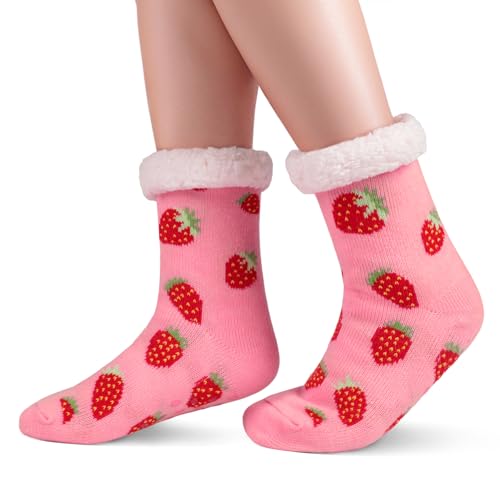 KFUBUO Kids Slipper Socks with Non Skid Bottoms Fleece-Lined Warm Fuzzy Socks2