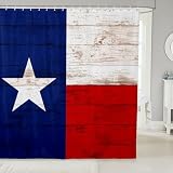 Western Texas Star Bath Curtain Retro Vintage American Flag Curtain Cowboys Gifts for Women,Patchwork White Red Blue Shower Curtain Set 72'Wx72'L,Grunge Stars and Stripes Farmhouse Bathroom Decor