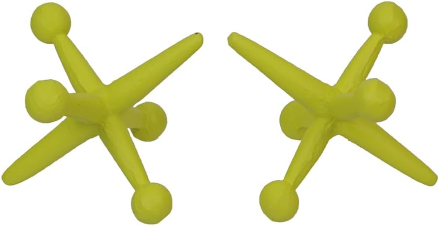 Vintage-Inspired Yellow Enamel Cast Iron Giant Toy Jack Bookends - Decorative Tabletop Sculptures - Nostalgic Bookshelf Home Decor - Each 4.75 Inches Long