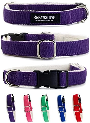 Pawsitive Hemp Dog Collar - Purple Dog Collar - We Donate a Collar for Every Collar Sold. Help a shelter in Need! Solid Color Adjustable Collar Great for Small, Medium and Large Dogs (Small Purple)