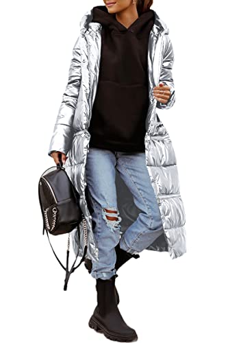 Danedvi Women Long Quilted Down Coat Hooded Maxi Length Puffer Jacket Three Length Adjustable Zip Padded Winter Outerwear #TOP25