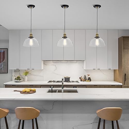 Edvivi Mateo 1-Light Pendant Lights with Clear Glass Dome Shade, Black and Antique Brass Modern Farmhouse Ceiling Lighting, Adjustable Hanging Industrial Light Fixture for Kitchen, Dining, Bedroom by Edvivi - Used condition - Image 2
