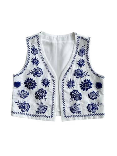 GORGLITTER Women's Cowboy Chic Cowgirl Western Outfits Boho Vest Tops Country Concert Embroidered Cardigan