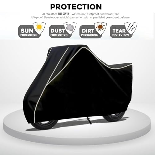 Image of Bike Body Cover Compatible with Yamaha Ray ZR 125 Full Body Cover with Water Resistance, Dust Proof, UV Rays Protective, Triple Stitching Covers - (Black with Water Resistance White Piping)