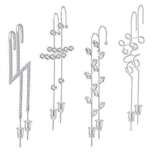 4Pairs Ear Wrap Crawler Hook Earrings for Women, Silver Unique Hypoallergenic Ear Cuff Climbers Earrings, Perfect Gifts for Women Girls Valentine Day Birthday