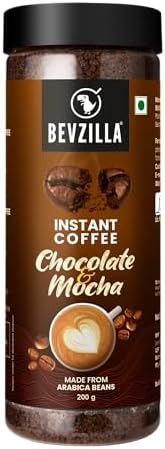 Bevzilla Chocolate & Mocha (Choco-Mocha) Instant Coffee Powder Jar – 200g | Arabica Beans with Chocolaty Twist | Perfect for Espresso, Latte & Cappuccino | Enjoy Hot & Cold Brews