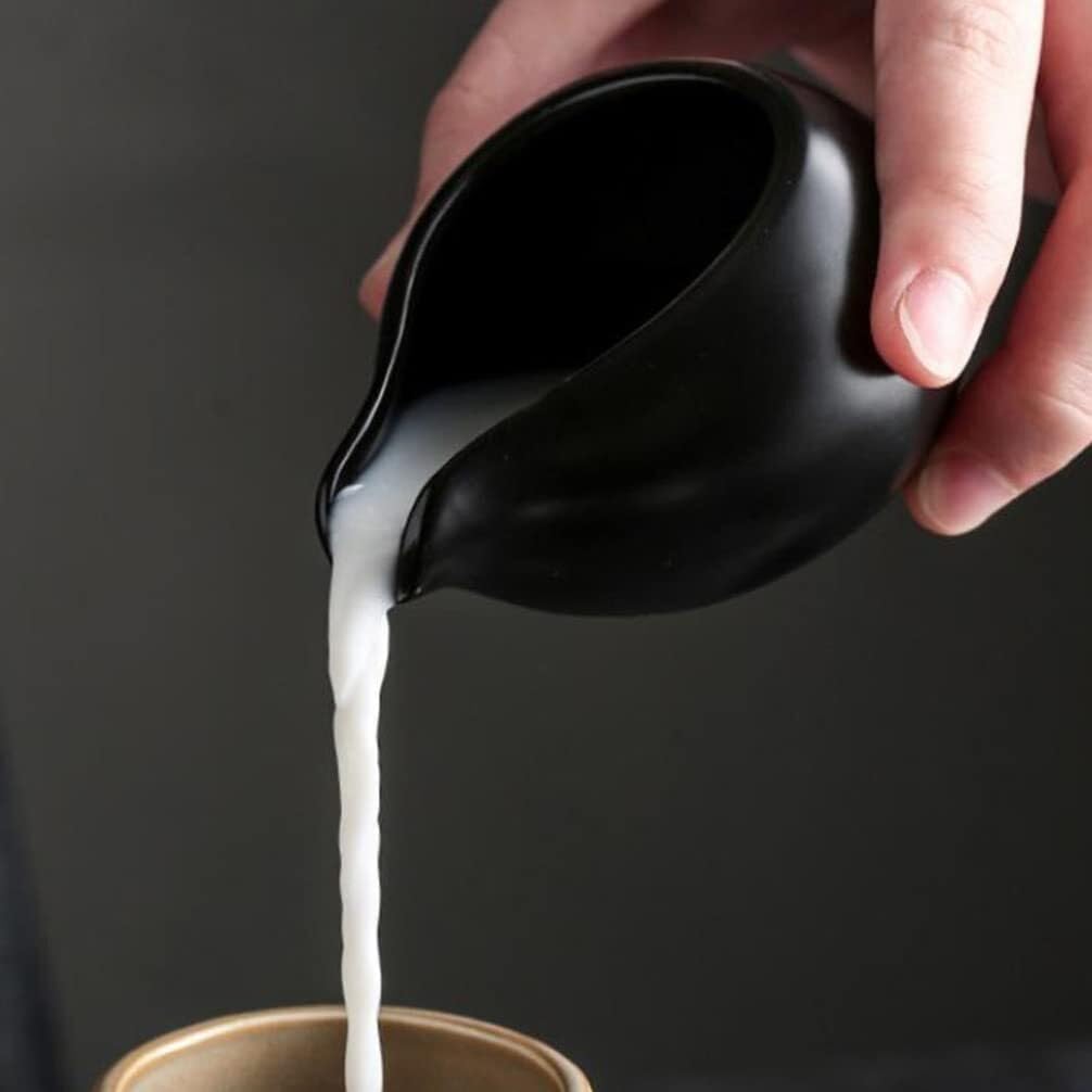 Salsiera per salsa per condimenti per insalata, salsa a bocca affilata, tazza per latte, latte, caffè, serbatoio per latte in ceramica, per cucina e ristorante (bianco)