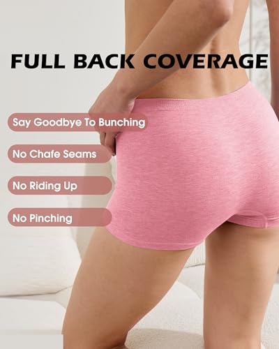 Image of BAMBOO COOL Womens BoyShorts Underwear Seamless Boxer Briefs Mid Rise Full Coverage Breathable Stretch Ladies Panties 5 Pack