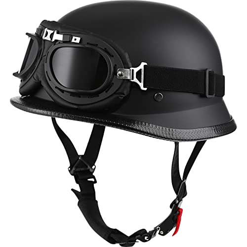 Yesmotor Helmet Half Shell German Motorcycle Helmet with Cycling Glasses - DOT Approved (Large, Matte Black & Black) by Yesmotor - Used condition - US$44.17