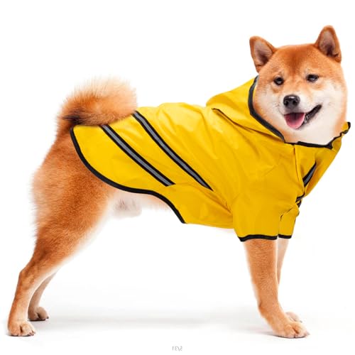 Nobleza - Chubasquero Impermeable para Perros con Capucha y Tiras Reflectantes Seguras, en Color Amarillo, Talla XL