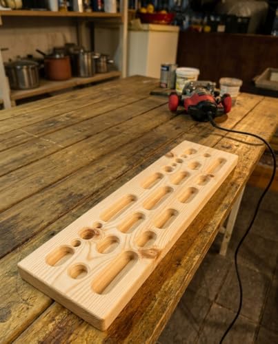 Image of Wooden Rock Climbing Hangboard - Fingerboard for Grip Strength Training - Multi-Grip Bouldering Board for Home Gym & Doorway - Features Jugs, Slopers, Pockets & Edges