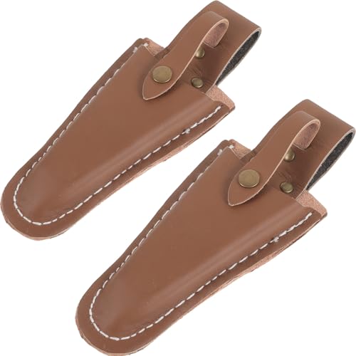 Operitacx Funda de Cuero Genuino para Tijeras de Podar 2 Piezas, Estuche Protector para Herramientas de Jardín, Bolso para Tijeras Resistente y Portátil, Bolsa para Podadoras y Alicates