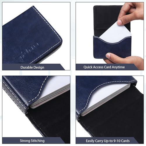 Image of JnD Notebook Card Holder Wallet - Slim, Multi-Functional, Premium Leather, RFID Blocking, Secure Closure, Compact, Durable, Stylish (Blue)