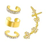 Huggie Ear Cuff Gold Earrings For Women Clip On Cartilage Climber Non Pierced Ears Cubic Zirconia St