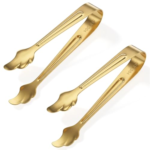 2 PCS Mini Tongs for Appetizer, Stainless Steel Ice Tongs Gold Small Party Dessert Tong Mini Sugar Tong for Coffee Bar, Desserts, Tea, Party, Ice Bucket, Appetizers