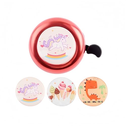 LERKNVOE Sonnette de vélo pour enfants, petite sonnette de vélo pour filles, garçons et adultes, sonnette de vélo pour enfants bruyante, sonnette MTB avec 3 autocollants, pour vélo d’enfant