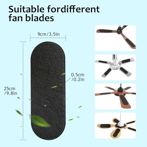 Niifawh 15pcs Ceiling Fan Filters for Blades Easy-Stick Strong Fixity Activated Coconut Carbon Fan Filter for Ceiling Fan, Universal Fan Blade Air Fresh Purifier Cat Litter Box Filter, Black