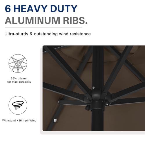 Image of ABCCANOPY Durable Solar Led Patio Umbrellas with 24LED Lights 7.5FT with 6 Sturdy Ribs (True Brown)