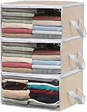 Simple Houseware 3 Pack Foldable Closet Organizer Clothing Storage Box with Clear Window, Beige