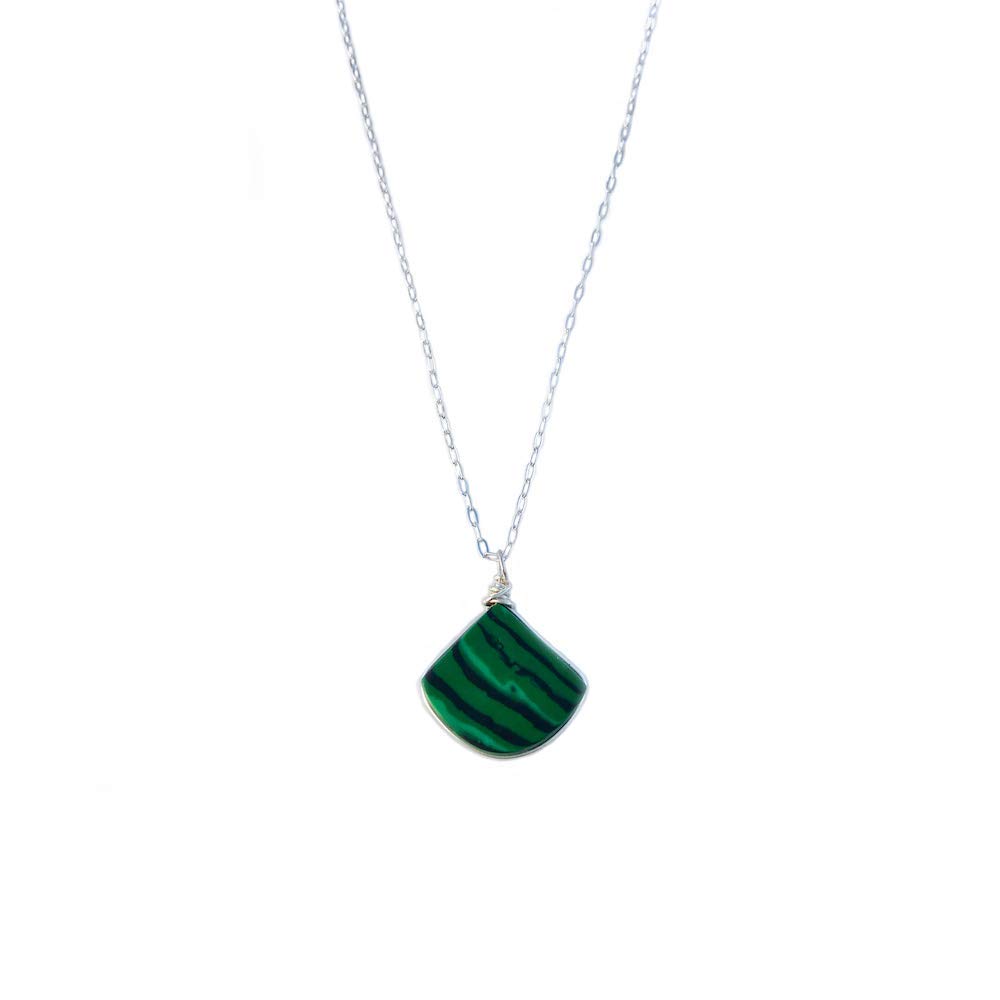 Malachite Triangle Pendant Necklace in Sterling Silver