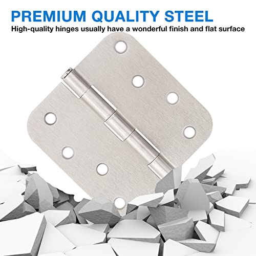 18 Pack Nickel Door Hinges Brushed Nickel 4" X 4 Inch Rounded 5/8"Radius Sliver Interior/Exterior Door Hinge Satin Nickel Door Hinges for Doors House Outdoor Door Hardware Hinge Bisagras Para Puertas by JIW - Image 5