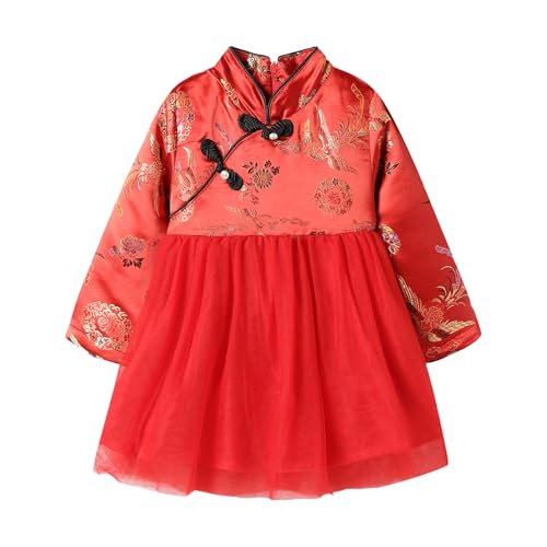 Vestido de Hanfu para Año Nuevo con forro polar y cuello mandarín infantil
