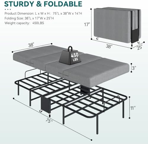 Folding Bed, 75" x 38" Roll Away Bed for Adults, Portable Foldable Bed - 2
