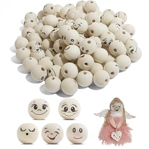 Benyong 100 Stück Holzperlen mit Gesicht 3