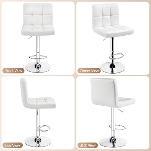 Image of Yaheetech Single Bar Stool, PU Leather Adjustable Swivel Barstools, Armless Hydraulic Kitchen Counter Bar Stool, Kitchen Island Chairs, White