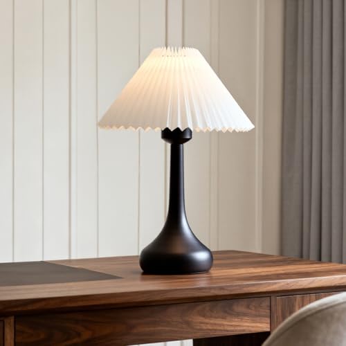 ChicLumen Small Lamp for Bedroom - Inline Control, Bedside Lamp with 3000K E27 LED Blub, Easy Assembly (Pleated Shade - Metal Base, 13