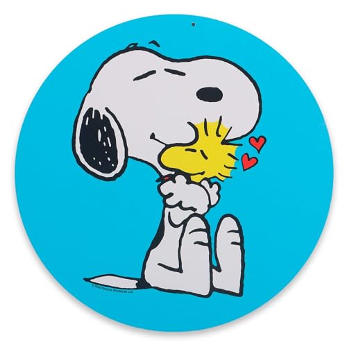 Peanuts Snoopy and Woodstock Love Blue Round Metal Sign